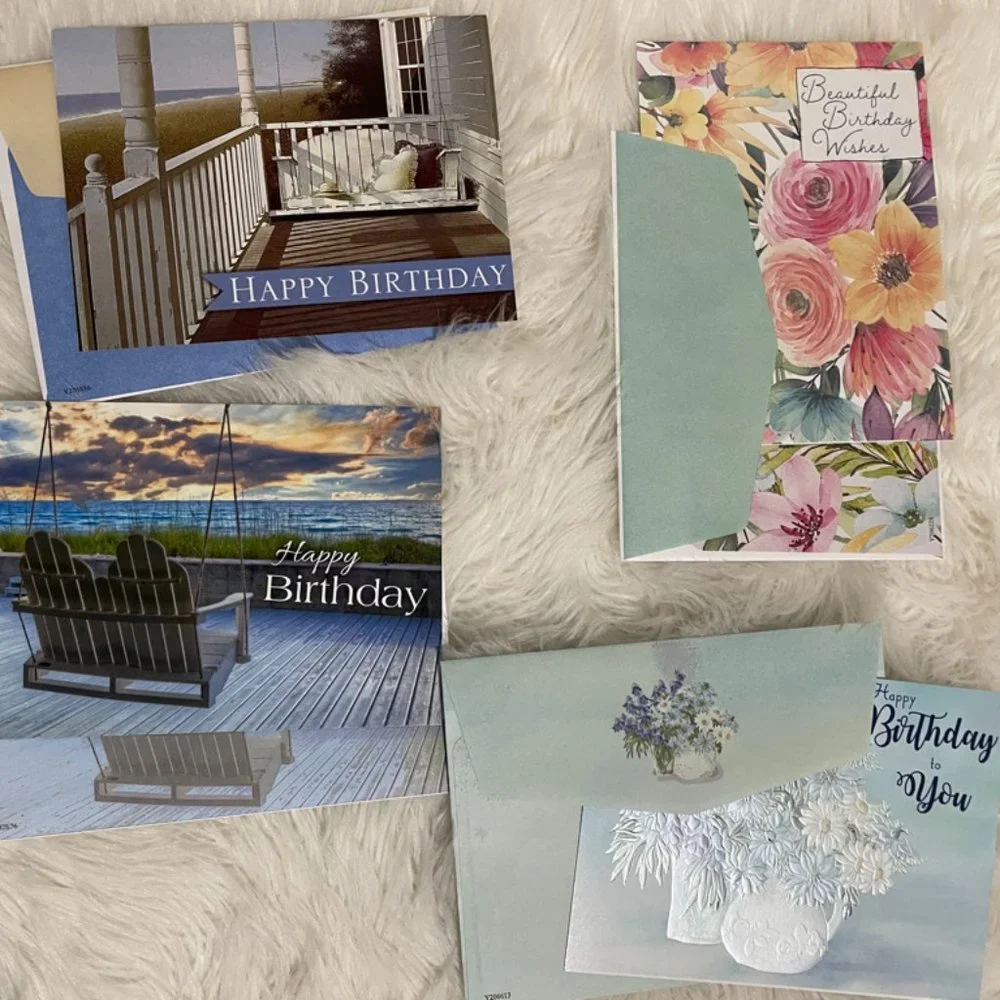 4 Birthday Card bundle with matching print envelopes